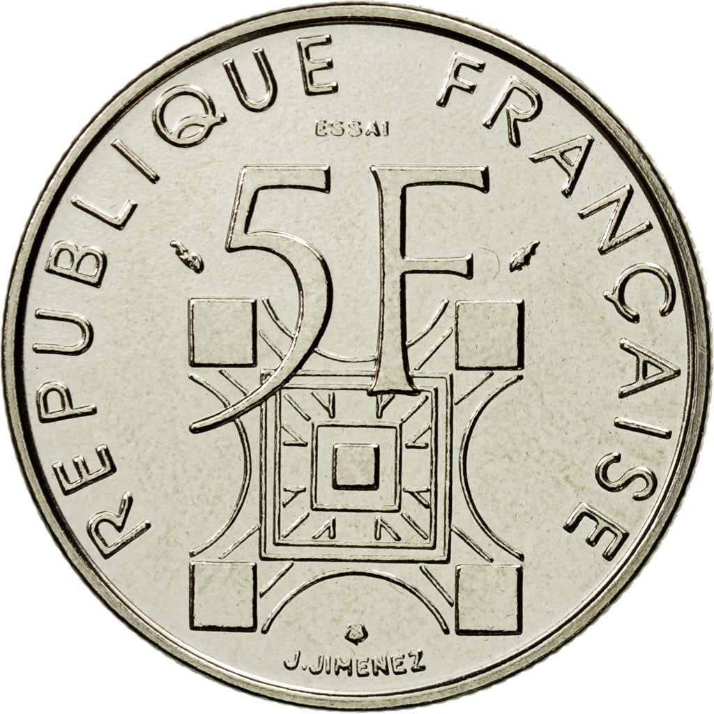 Coin, France, Tour Eiffel, 5 Francs, 1989, Pessac, ESSAI, MS(65-70), Nickel