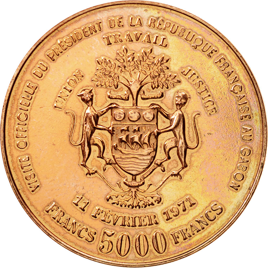 Coin, Gabon, Georges Pompidou, 5000 Francs, 1971, Paris, ESSAI, MS(63)