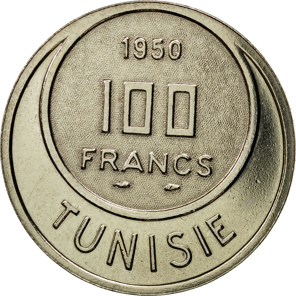 Coin, Tunisia, Muhammad al-Amin Bey, 100 Francs, 1950, Paris, ESSAI, MS(65-70)