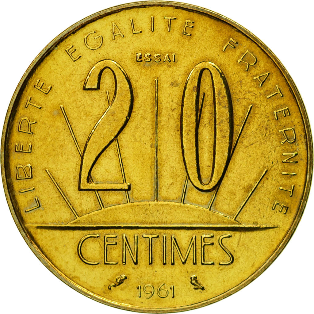 Coin, France, Essai de Rousseau, 20 Centimes, 1961, Paris, ESSAI, MS(63)