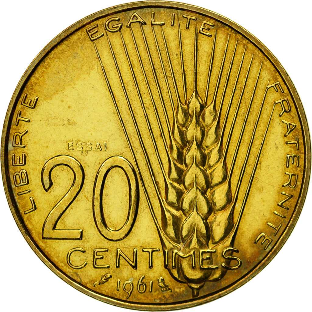 Coin, France, Essai de Coeffin, 20 Centimes, 1961, Paris, ESSAI, MS(60-62)