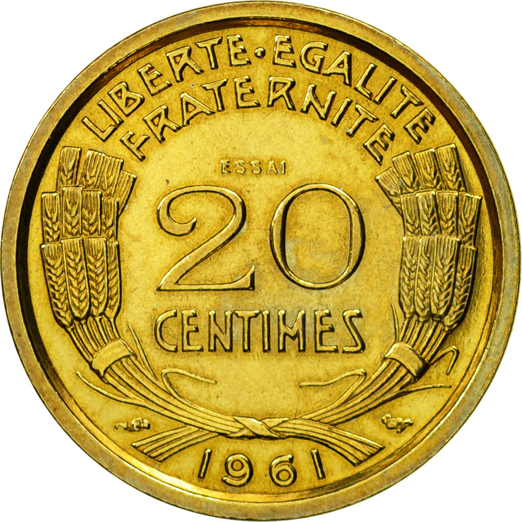 Coin, France, Essai de Cochet, 20 Centimes, 1961, Paris, ESSAI, MS(63)