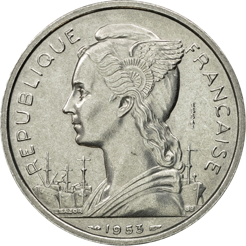 Coin, Madagascar, 5 Francs, 1953, Paris, ESSAI, MS(65-70), Aluminum, KM:E3
