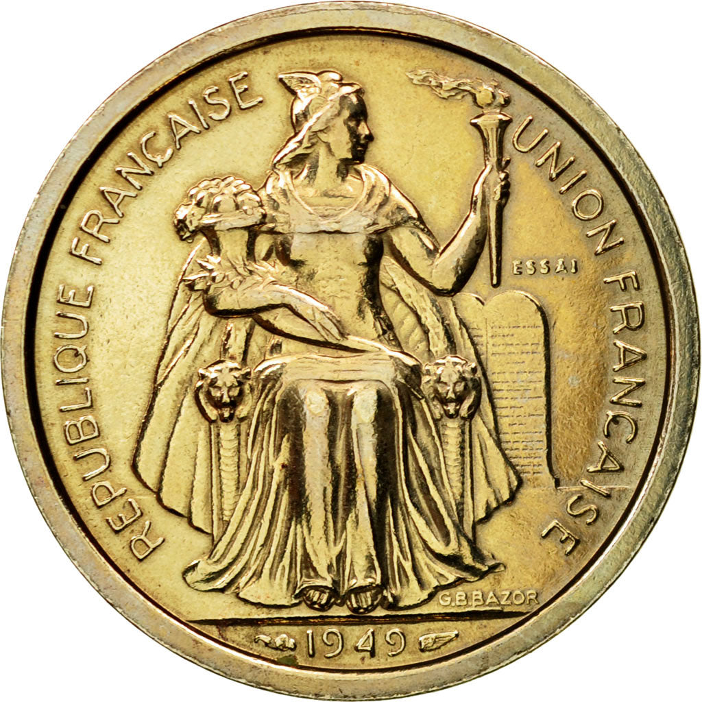 Coin, New Caledonia, 2 Francs, 1949, Paris, ESSAI, MS(65-70), Copper-nickel