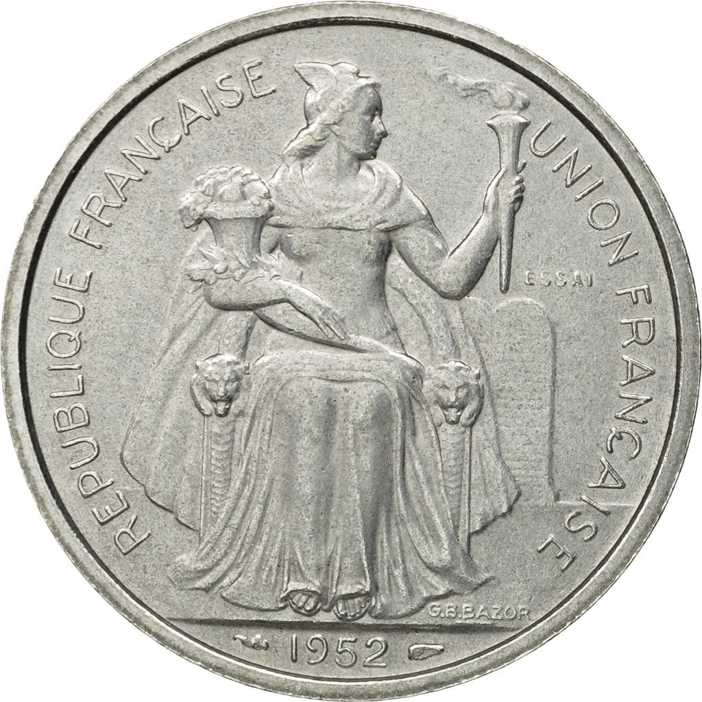 Coin, New Caledonia, 5 Francs, 1952, Paris, ESSAI, MS(64), Aluminum, KM:E10
