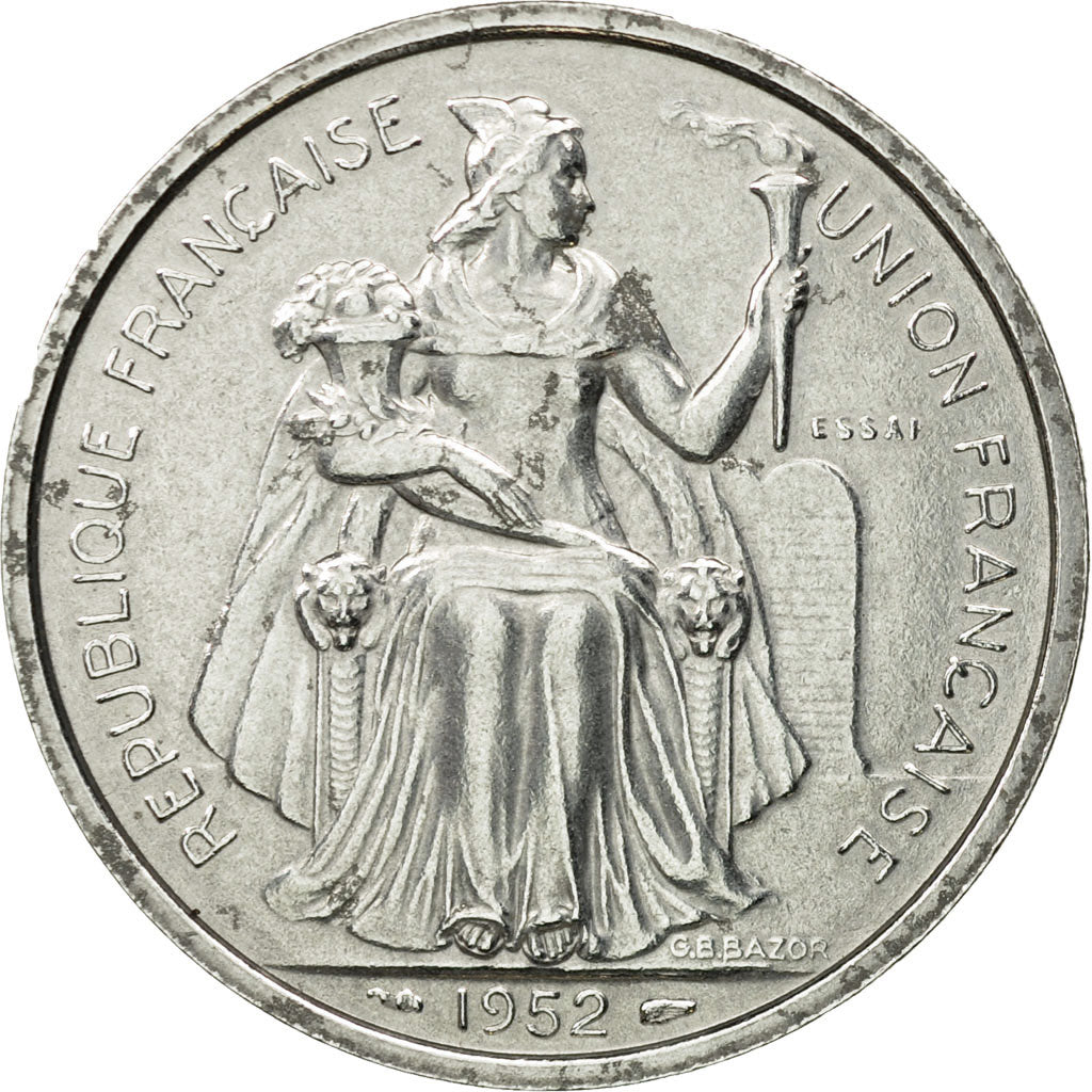 Coin, New Caledonia, 5 Francs, 1952, Paris, ESSAI, MS(63), Aluminum, KM:E10