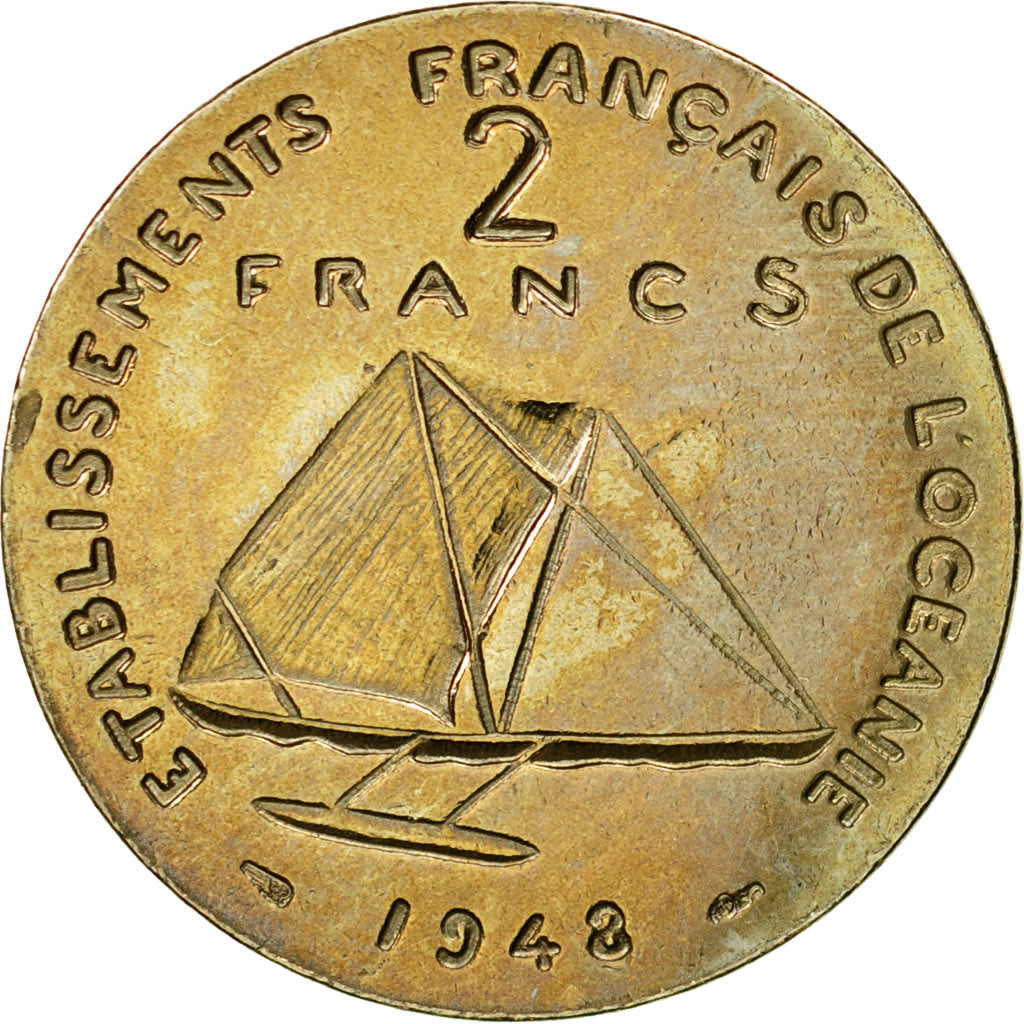 Coin, FRENCH OCEANIA, 2 Francs, 1948, Paris, ESSAI, MS(60-62), Copper-nickel