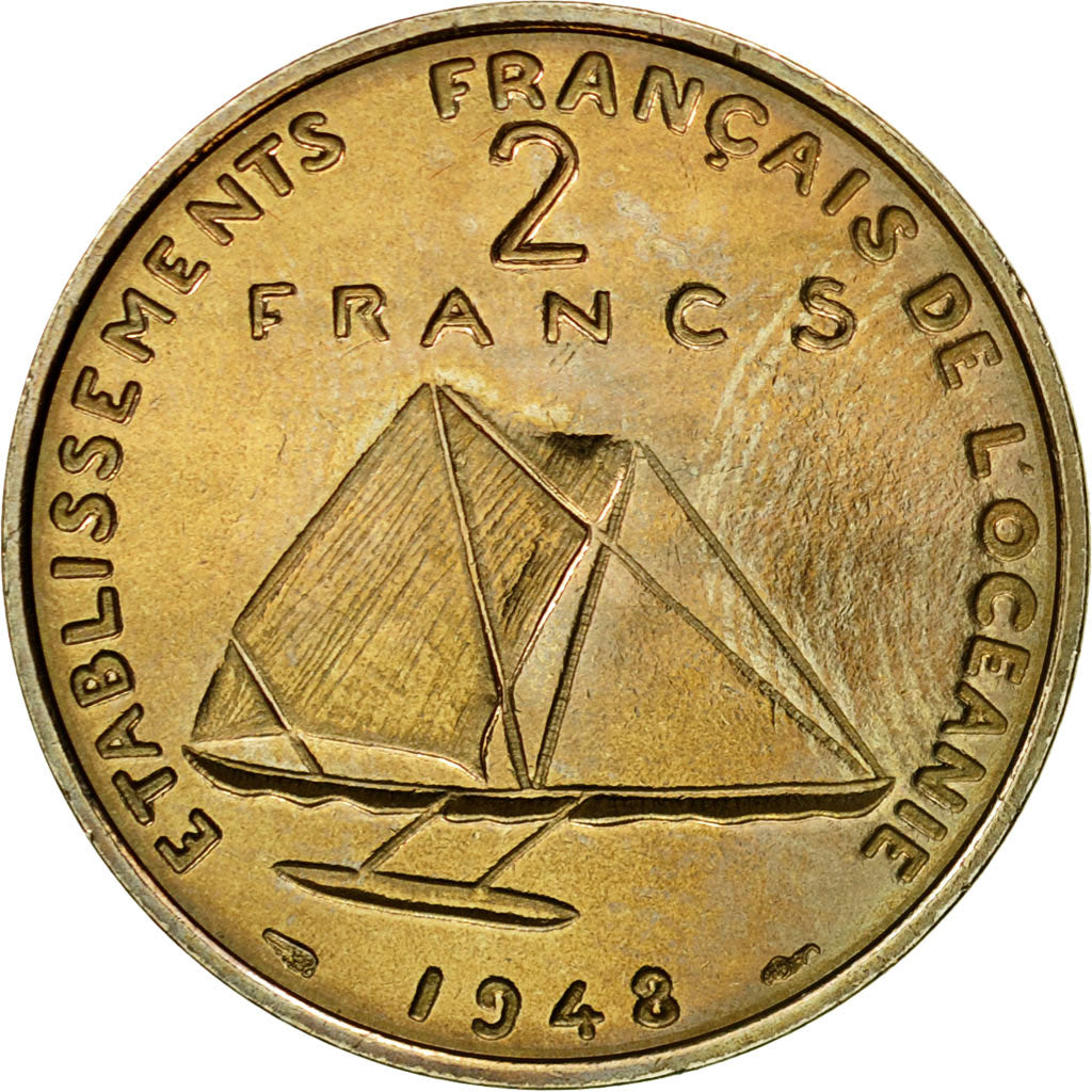 Coin, FRENCH OCEANIA, 2 Francs, 1948, Paris, ESSAI, MS(63), Copper-nickel