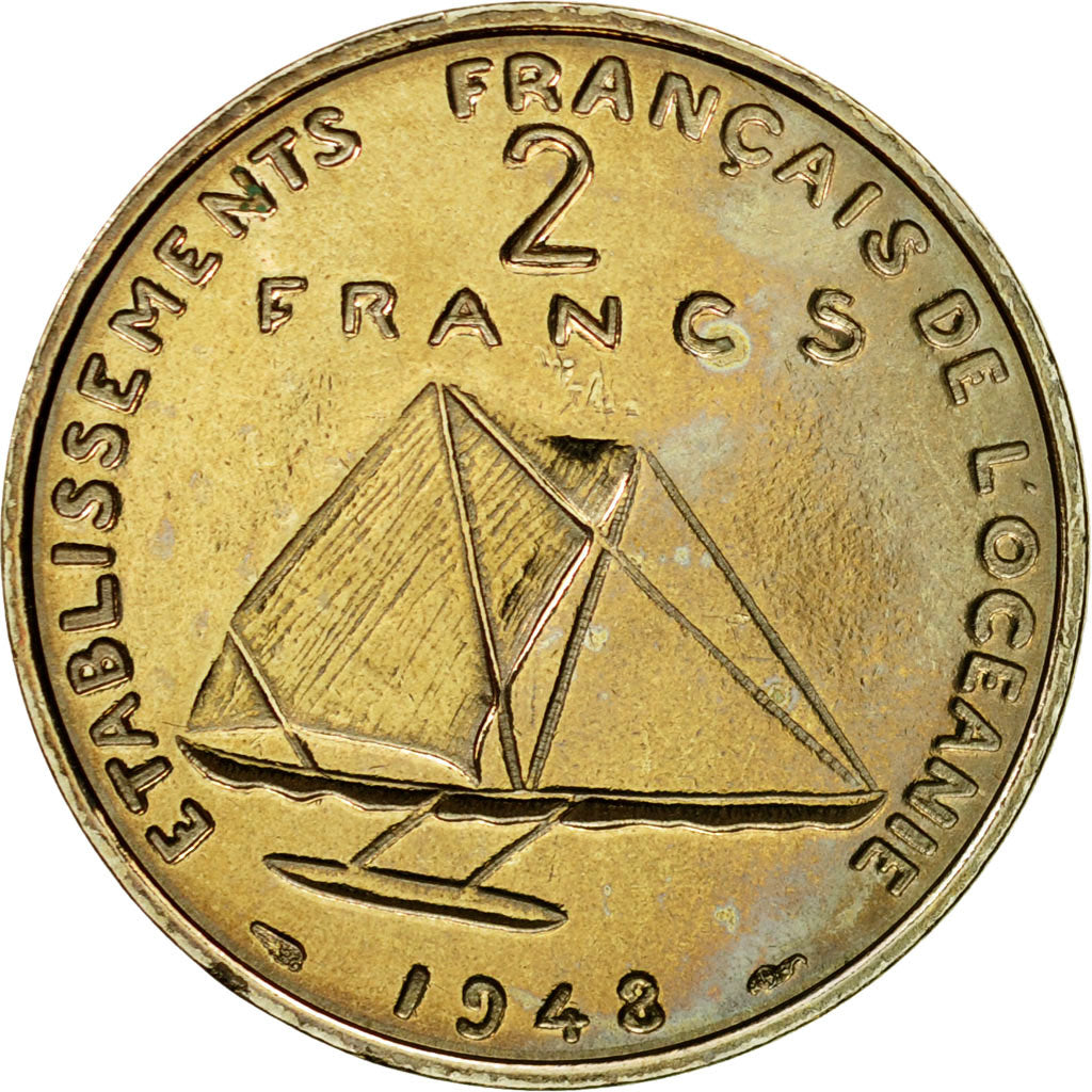 Moneta, OCEANIA FRANCESE, 2 Francs, 1948, Paris, ESSAI, SPL, Rame-nichel, KM:E6