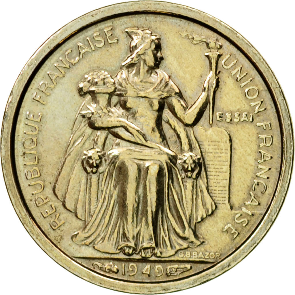 Moneta, OCEANIA FRANCESE, 50 Centimes, 1949, Paris, ESSAI, FDC, Rame-nichel