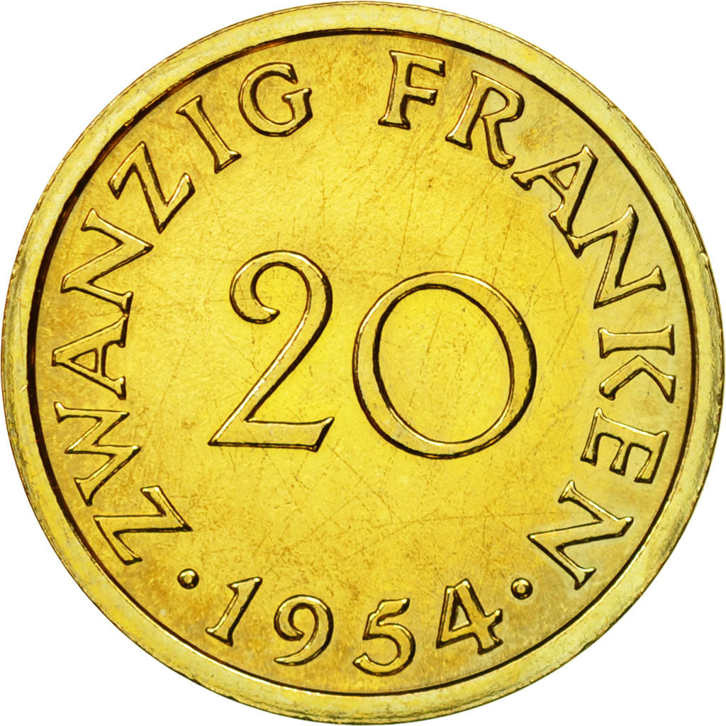 Moneta, SAARLAND, 20 Franken, 1954, Paris, ESSAI, SPL, Alluminio-bronzo, KM:E3