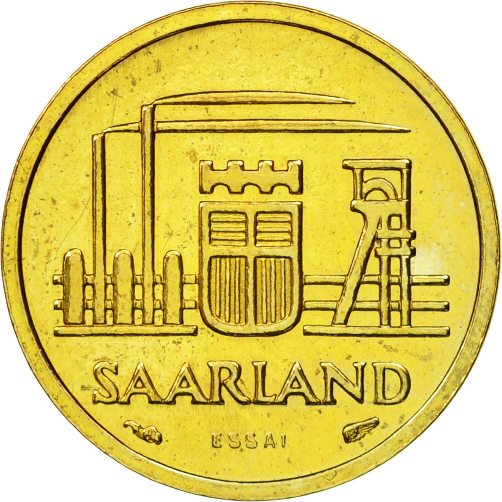 Coin, SAARLAND, 10 Franken, 1954, Paris, ESSAI, MS(60-62), Aluminum-Bronze
