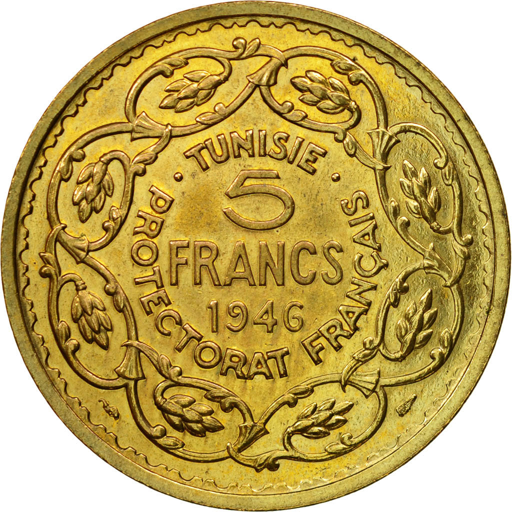 Monnaie, Tunisie, Muhammad al-Amin Bey, 5 Francs, AH 1365/1946, Paris, ESSAI