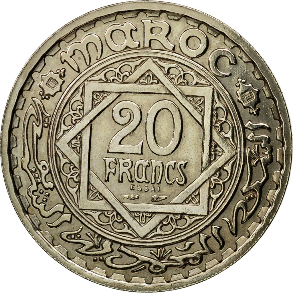 Coin, Morocco, 20 Francs, AH 1366/1947, Paris, ESSAI, MS(63), Copper-nickel