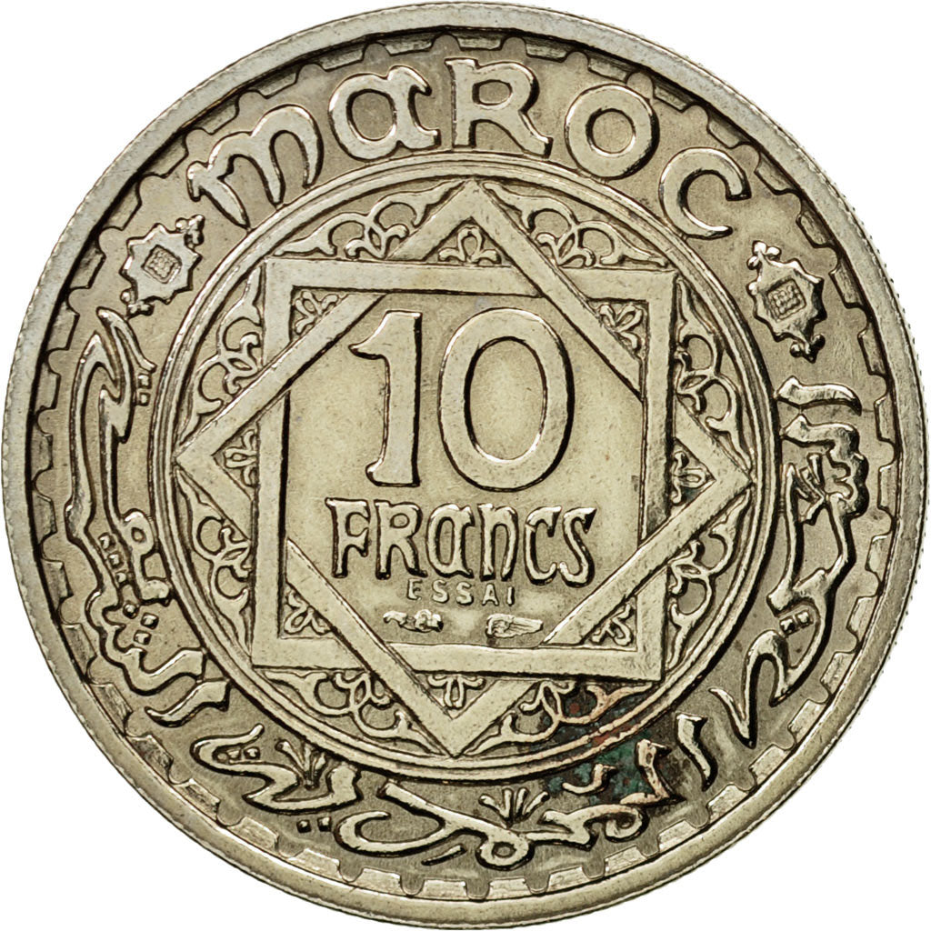 Coin, Morocco, 10 Francs, AH 1366/1947, Paris, ESSAI, MS(63), Copper-nickel