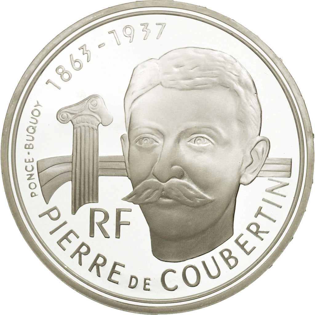 Moneta, Francia, Pierre de Coubertin, 100 Francs, 1991, Paris, ESSAI, FDC