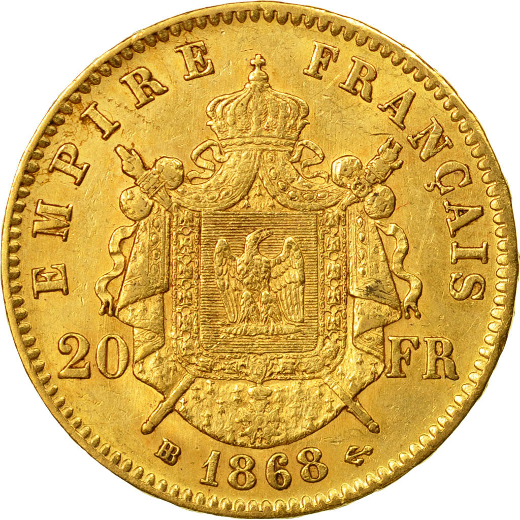 Coin, France, Napoleon III, 20 Francs, 1868, Strasbourg, AU(50-53), Gold