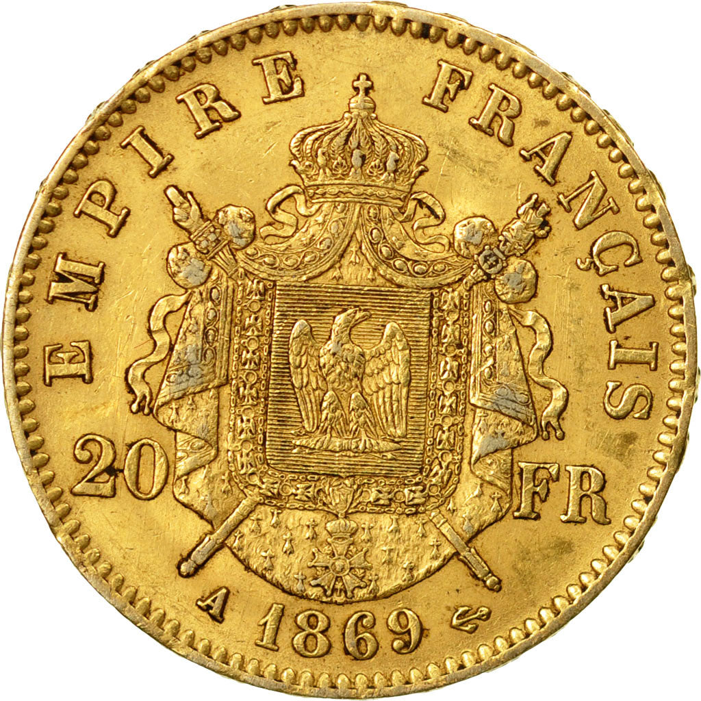 Coin, France, Napoleon III, 20 Francs, 1869, Paris, AU(55-58), Gold