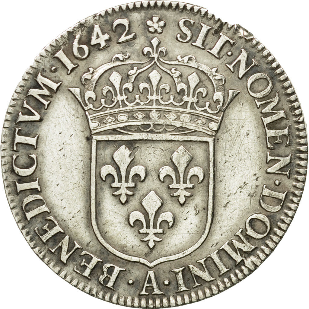Coin, France, Louis XIII, 1/4 Écu 2e poinçon de Warin, buste drapé et