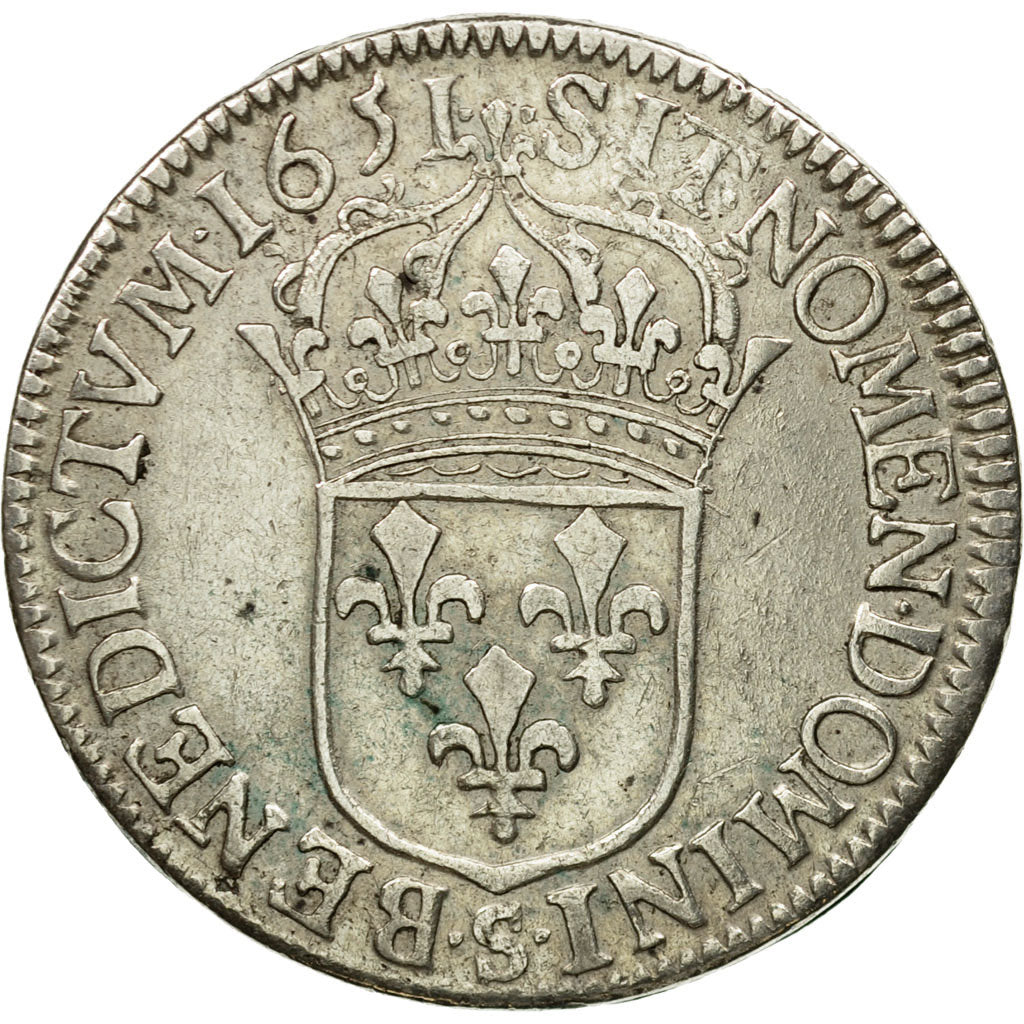 Coin, France, Louis XIV, 1/2 Écu à la mèche longue, 1/2 Ecu, 1651, Troyes