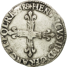 Moneda, Francia, Henri III, 1/4 Ecu, 1588, Rennes, BC+, Plata, Sombart:4662