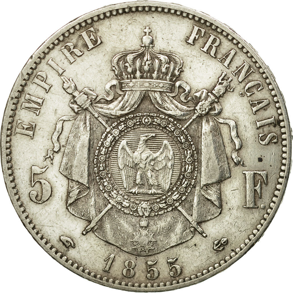 Coin, France, Napoleon III, 5 Francs, 1855, Paris, EF(40-45), Silver, Gad. 734