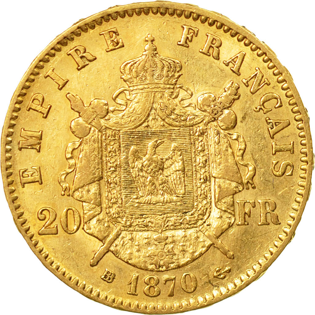 Munten, Frankrijk, Napoleon III, Napoléon III, 20 Francs, 1870, Strasbourg, PR