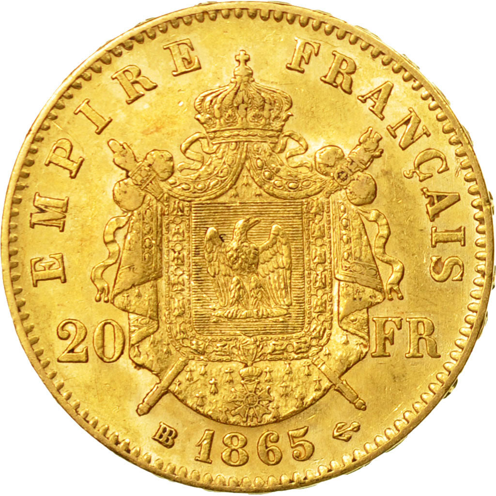 Coin, France, Napoleon III, 20 Francs, 1865, Strasbourg, AU(55-58), Gold