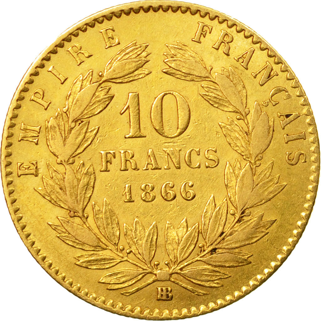 Moneda, Francia, Napoleon III, Napoléon III, 10 Francs, 1866, Strasbourg, MBC