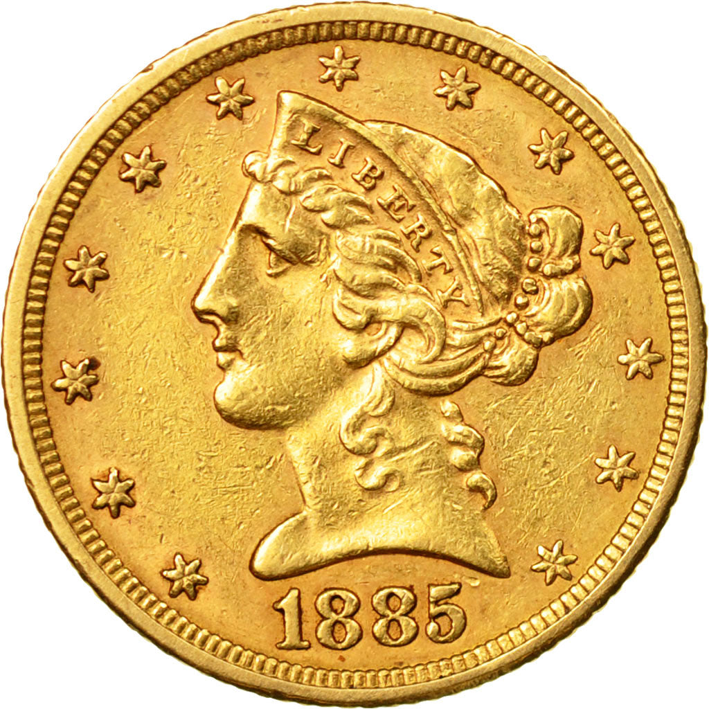 Coin, United States, 5 Dollars, Coronet Head, Philadelphia, 1885, MS(60-62)