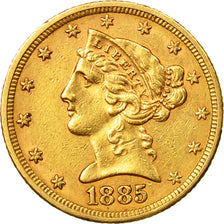 Coin, United States, 5 Dollars, Coronet Head, Philadelphia, 1885, MS(60-62)