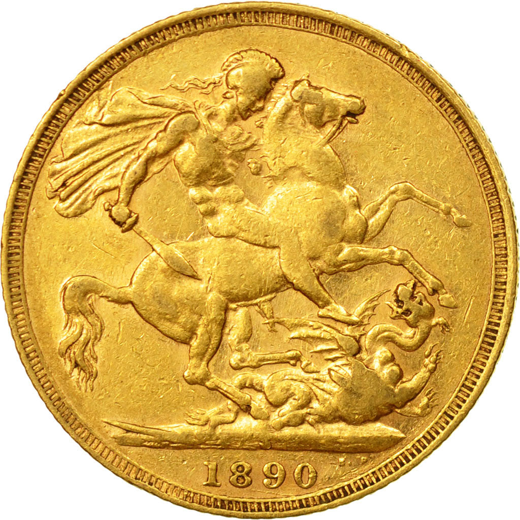 Moneta, Australia, Victoria, Sovereign, 1890, Sydney, BB+, Oro, KM:10