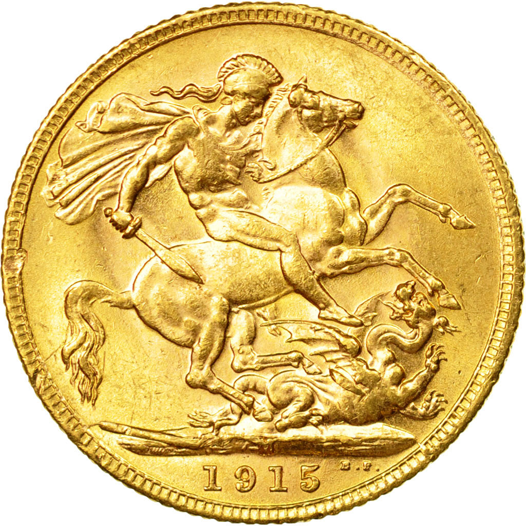 Coin, Australia, George V, Sovereign, 1915, Melbourne, MS(63), Gold, KM:29