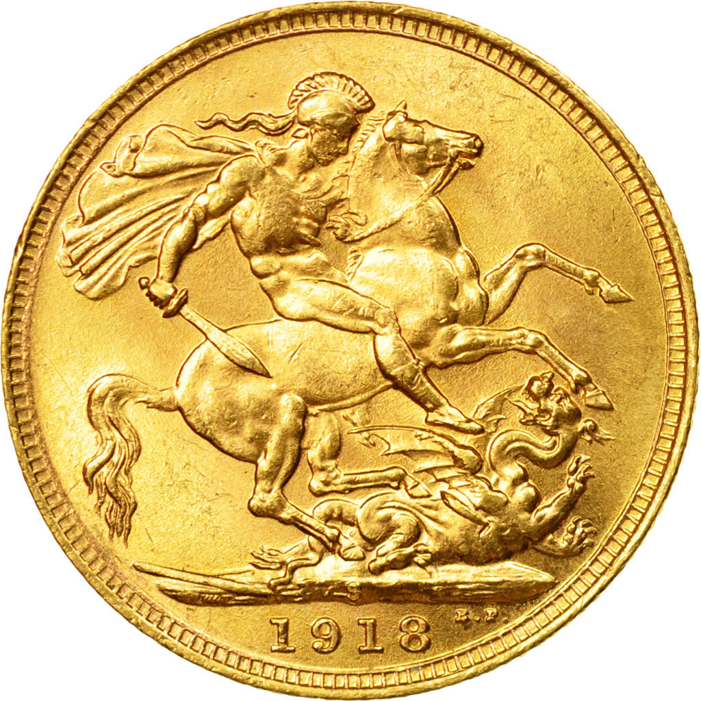 Coin, Australia, George V, Sovereign, 1918, Sydney, MS(63), Gold, KM:29