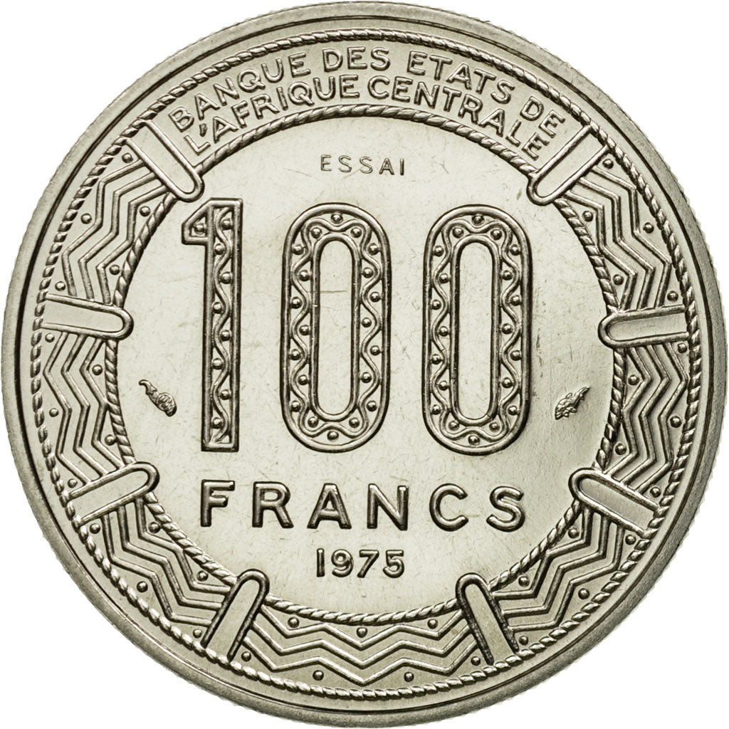 Coin, Central African Republic, 100 Francs, 1975, Paris, ESSAI, MS(65-70)