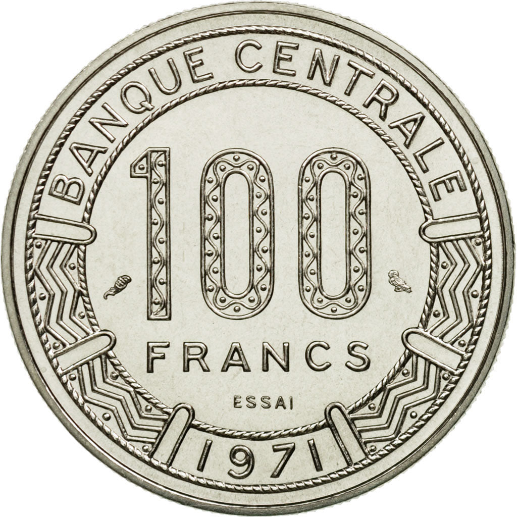 Coin, Central African Republic, 100 Francs, 1971, Paris, ESSAI, MS(65-70)