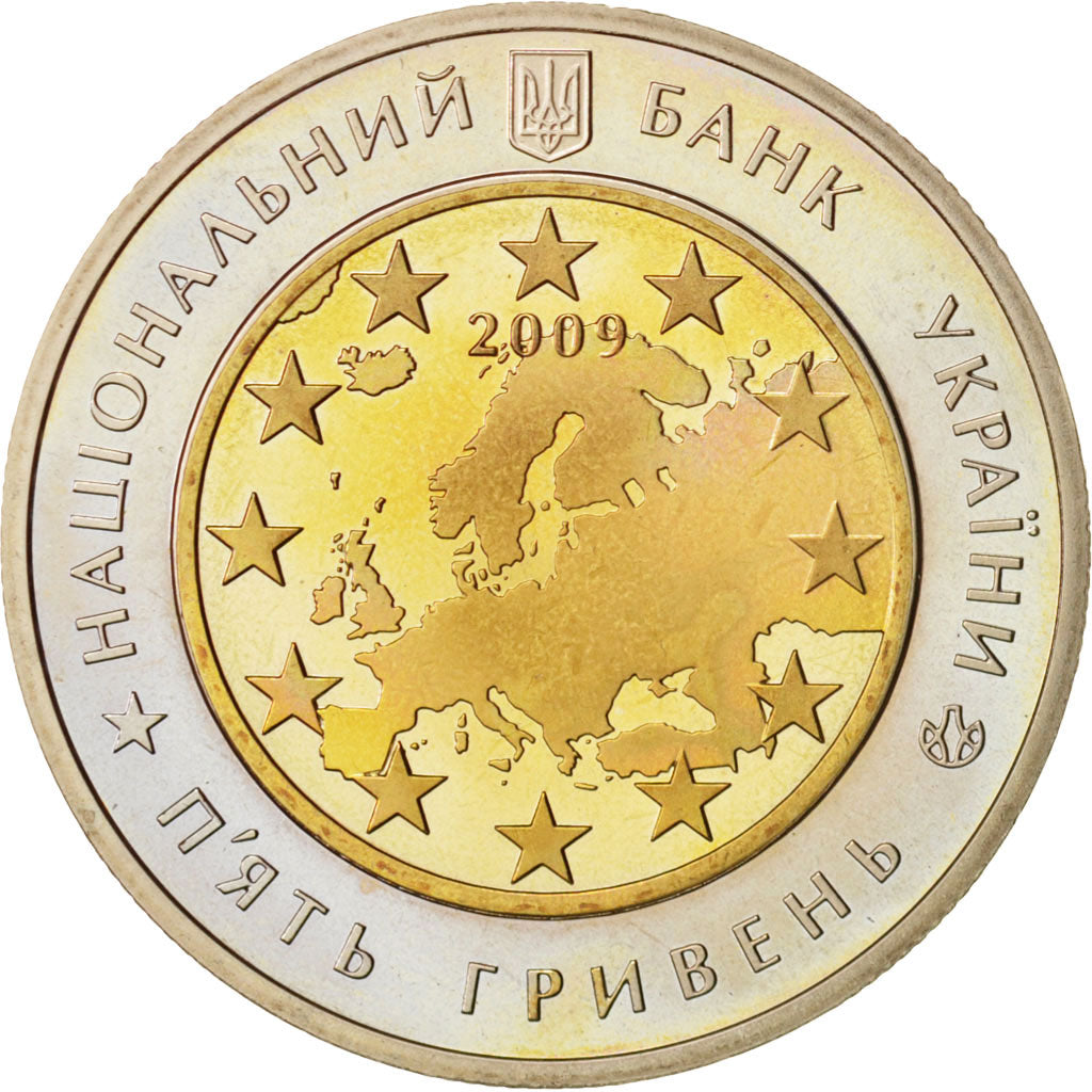 Coin, Ukraine, 5 Hryven, 2009, Kyiv, MS(63), Bi-Metallic, KM:548