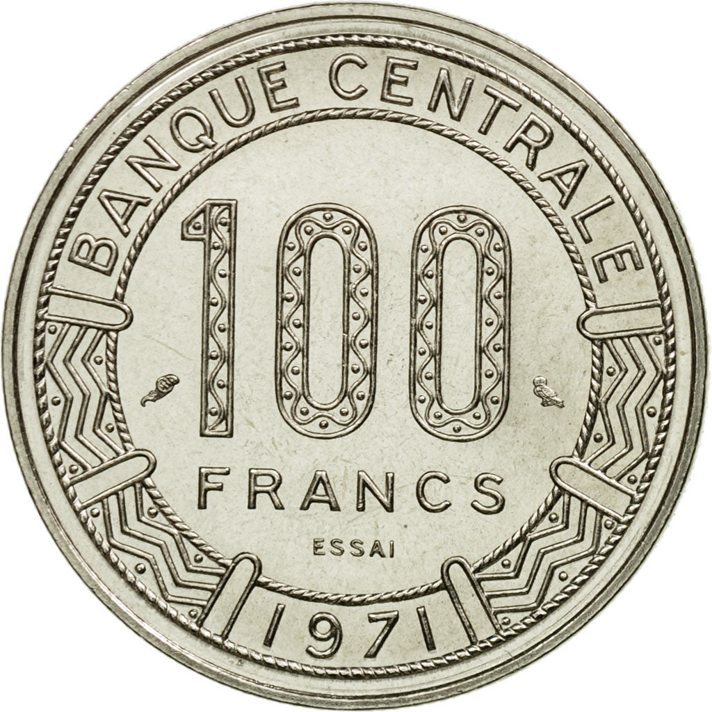 Coin, Central African Republic, 100 Francs, 1971, Paris, ESSAI, MS(63), Nickel