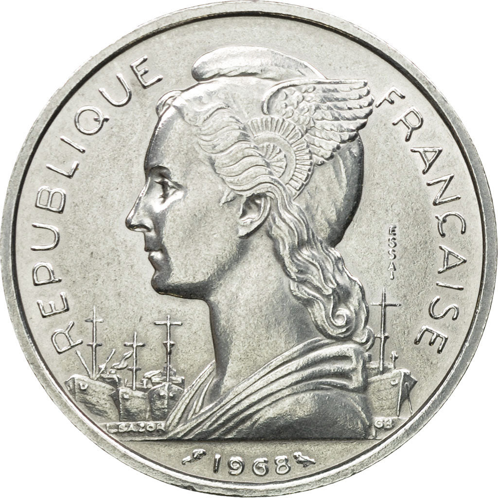 Coin, FRENCH AFARS & ISSAS, 5 Francs, 1968, Paris, ESSAI, MS(64), Aluminium