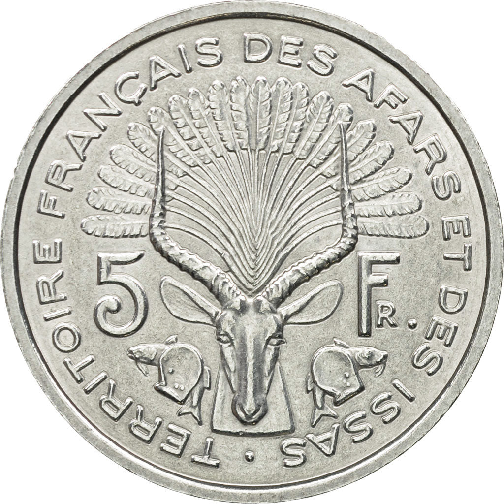 Coin, FRENCH AFARS & ISSAS, 5 Francs, 1968, Paris, ESSAI, MS(64), Aluminium