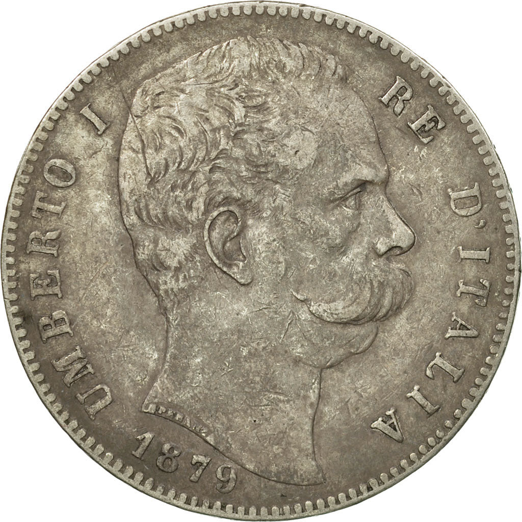 Coin, Italy, Umberto I, 5 Lire, 1879, Rome, VF(30-35), Silver, KM:20
