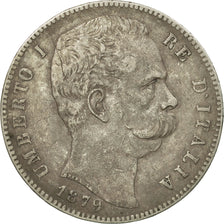 Coin, Italy, Umberto I, 5 Lire, 1879, Rome, VF(30-35), Silver, KM:20