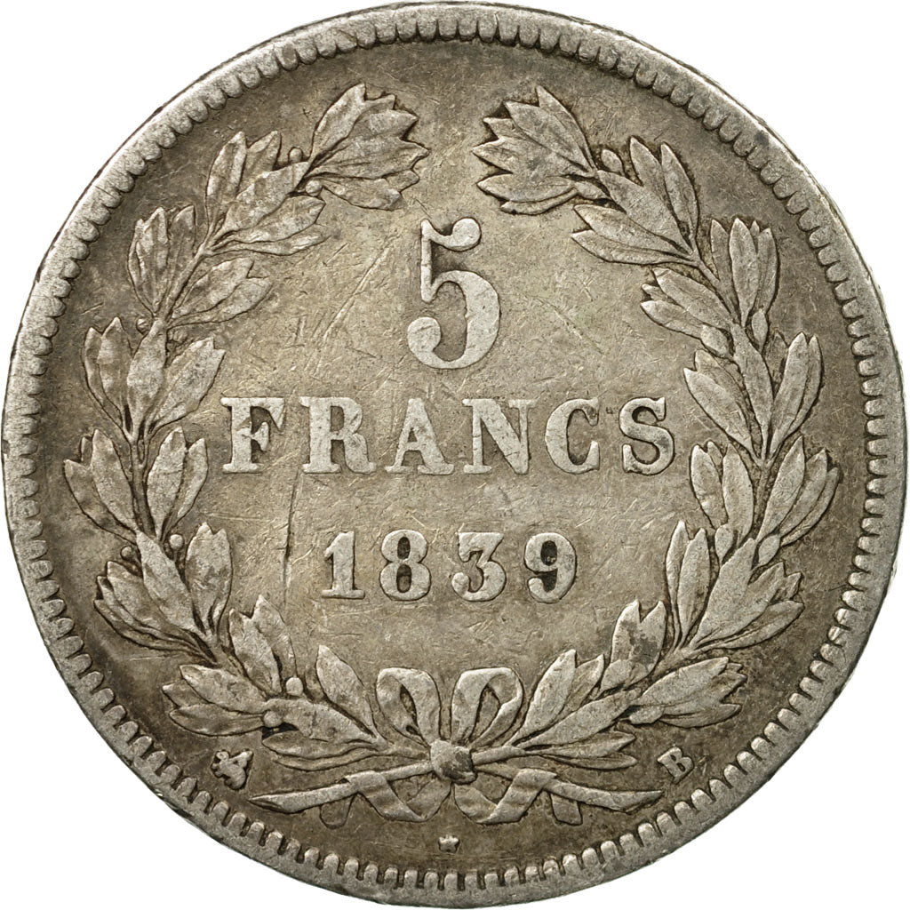 Münze, Frankreich, Louis-Philippe, 5 Francs, 1839, Rouen, S+, Silber, KM:749.2