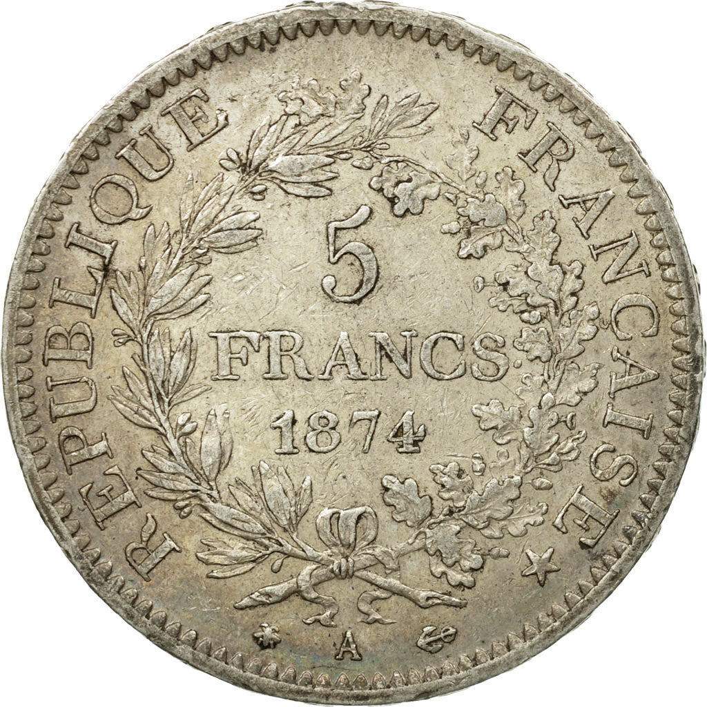 Coin, France, Hercule, 5 Francs, 1874, Paris, AU(50-53), Silver, KM:820.1
