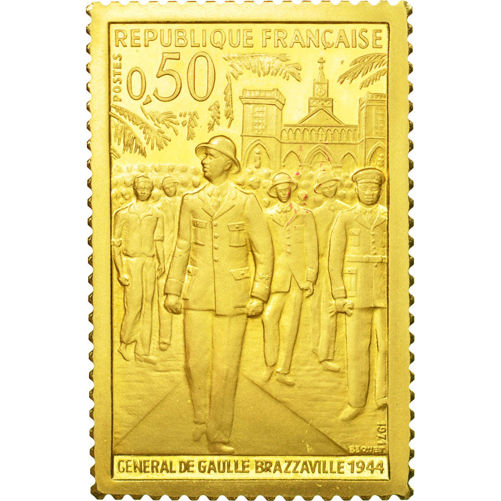 France, Médaille, Hommage au Général de Gaulle, Brazzaville 1944, SPL+, Or