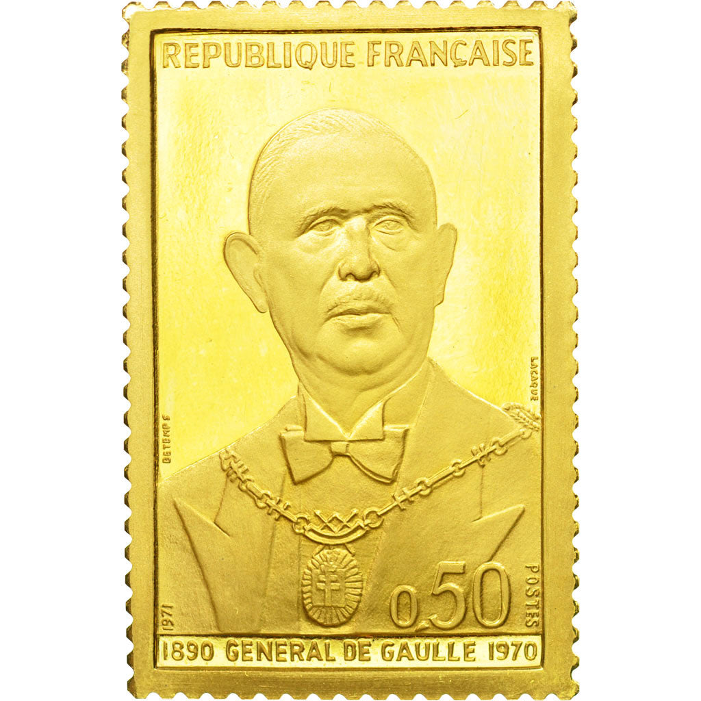 France, Medal, Hommage au Général de Gaulle, 1890-1970, MS(64), Gold