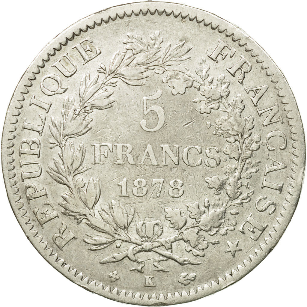 Moneta, Francia, Hercule, 5 Francs, 1878, Bordeaux, MB+, Argento, KM:820.2