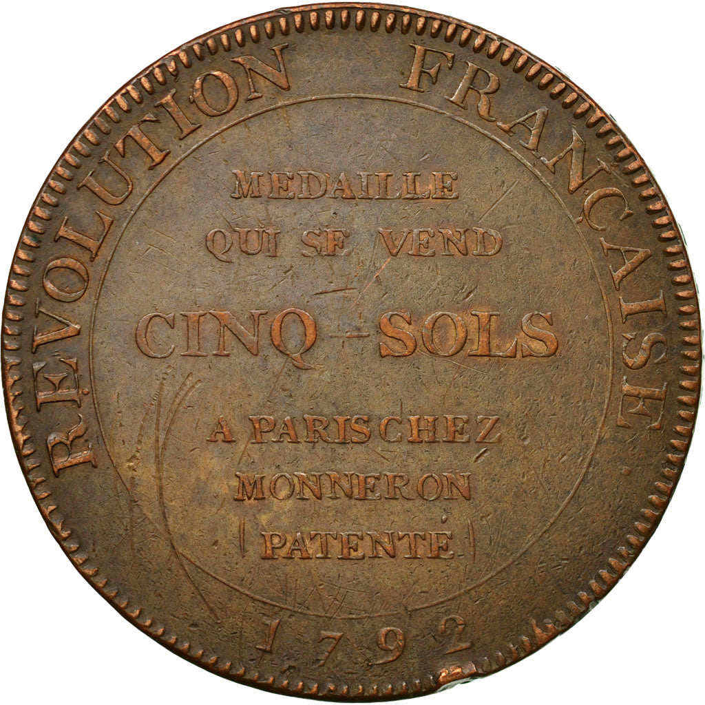 Coin, France, Monneron à l'Hercule, 5 Sols, 1792, Birmingham, EF(40-45)