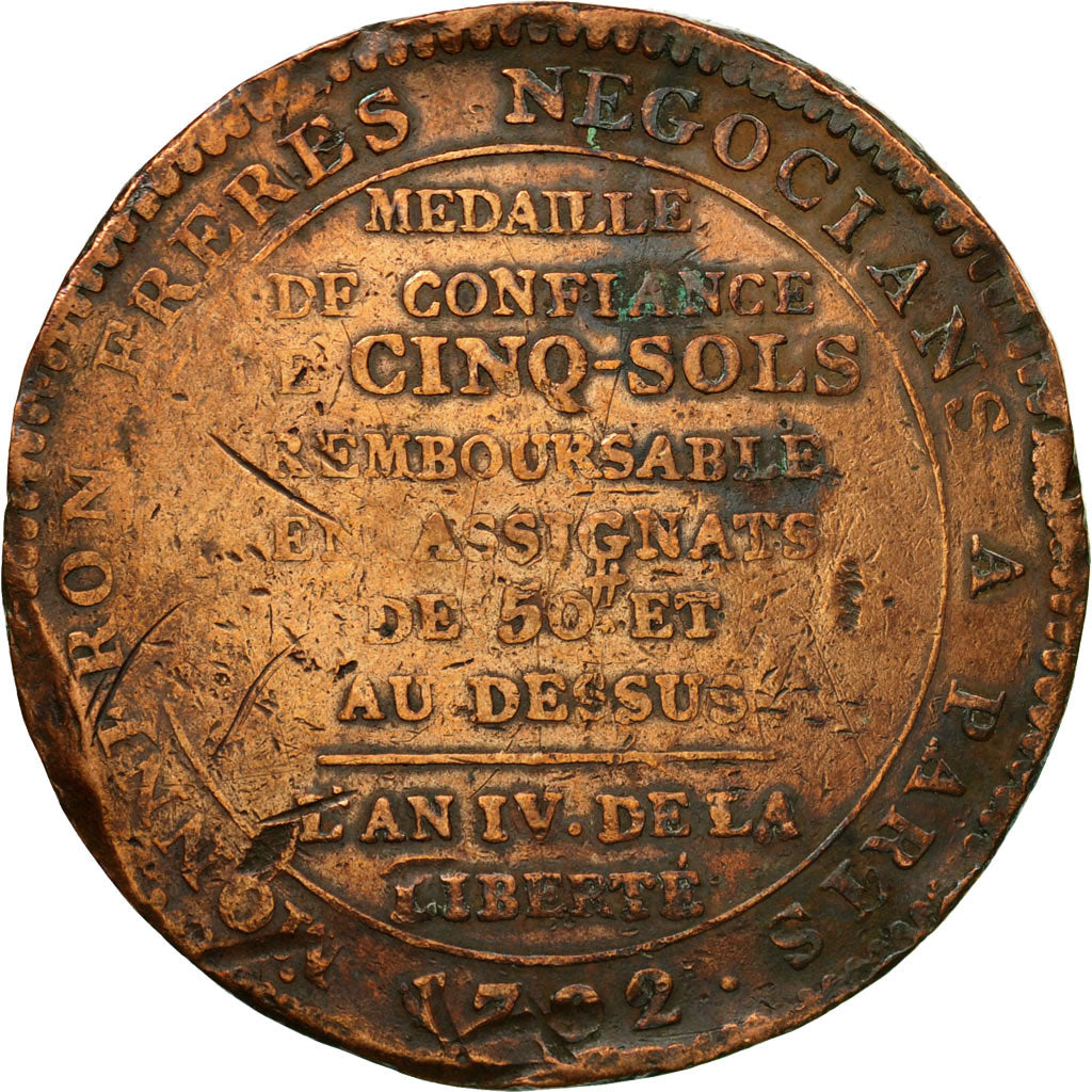Coin, France, Monneron, 5 Sols, 1792, Birmingham, VF(20-25), Bronze, KM:Tn31
