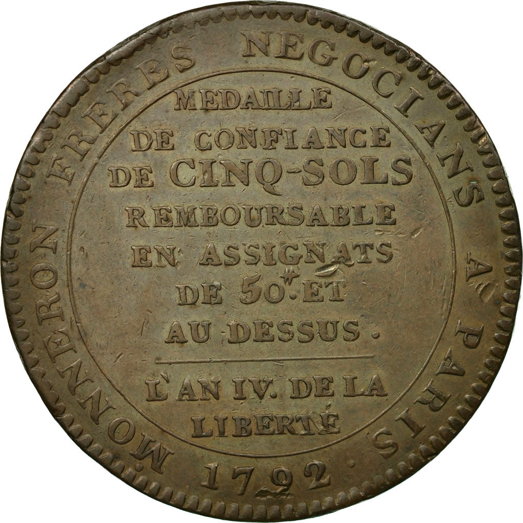 Coin, France, Monneron, 5 Sols, 1792, Birmingham, AU(55-58), Bronze, KM:Tn31